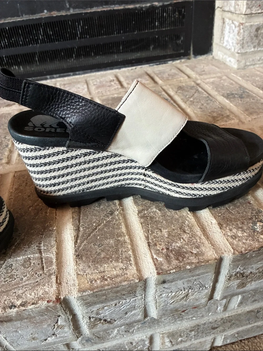 Sorel Wedge Sandals - Black & Cream Striped Platform